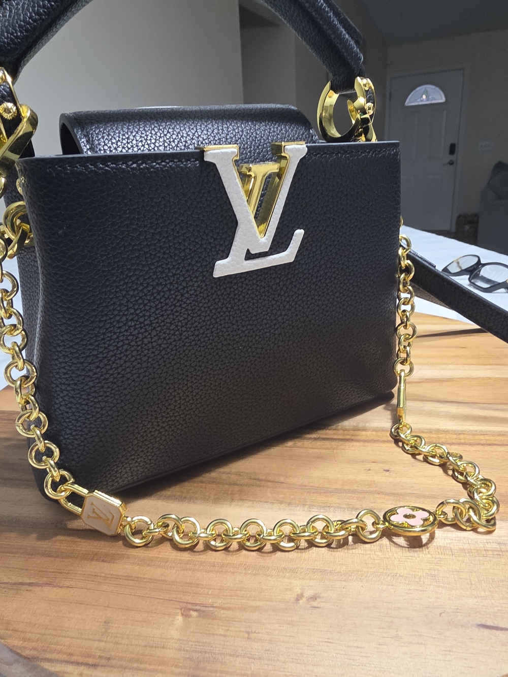 Louis Vuitton Black Capucines BB Top-Handle Bag with Gold Chain